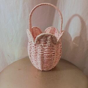 Handwoven Pink Straw Basket Tote